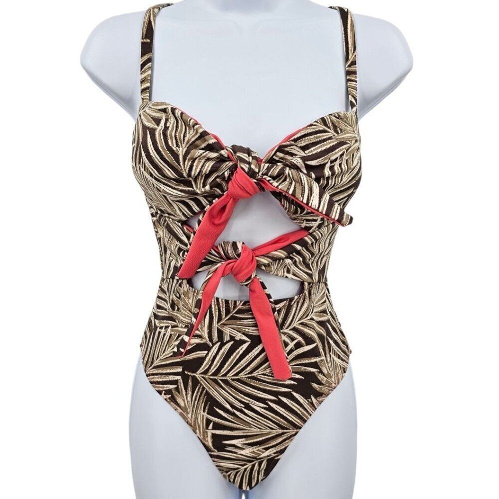 Crescent Drive Palm Cut Out Palm Leaves Swimsuit XS